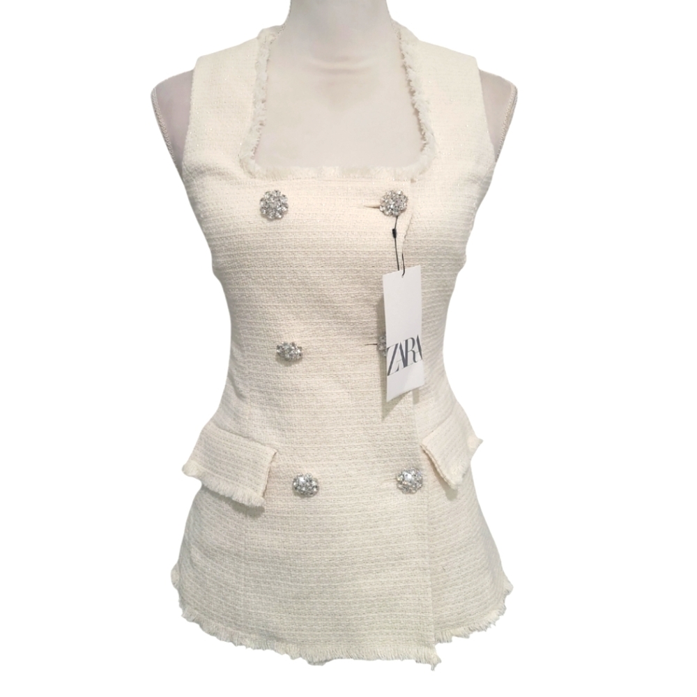 New With Tags! Zara Double Breasted Square Neck Vest Size Large